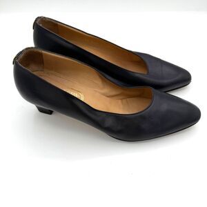 Trussardi Black Leather Pumps  Made In Italy Block Heels Women's EU 38.5
